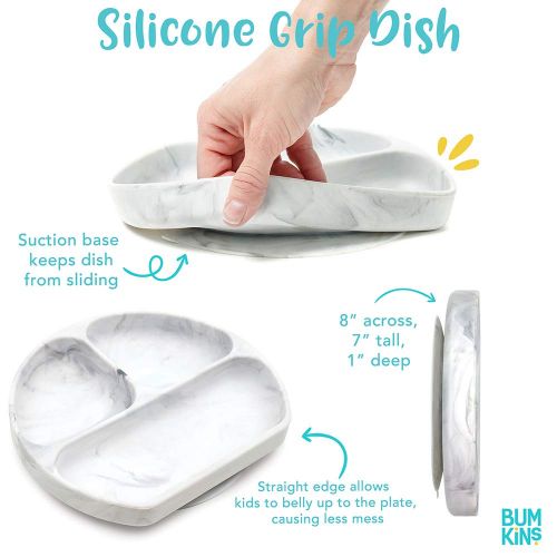 범킨스 Bumkins Silicone Grip Dish, Suction Plate, Divided Plate, Baby Toddler Plate, BPA Free, Microwave...