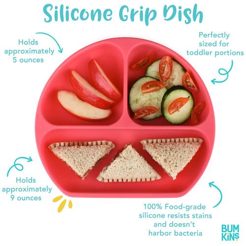 범킨스 Bumkins Silicone Grip Dish, Suction Plate, Divided Plate, Baby Toddler Plate, BPA Free, Microwave...