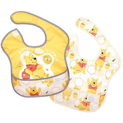 범킨스 Bumkins Disney Winnie The Pooh SuperBib, Baby Bib, Waterproof, Washable, Stain and Odor Resistant, 6-24 Months (Pack of 2) - Hunny