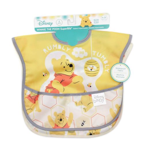 범킨스 Bumkins Disney Winnie The Pooh SuperBib, Baby Bib, Waterproof, Washable, Stain and Odor Resistant, 6-24 Months (Pack of 2) - Hunny