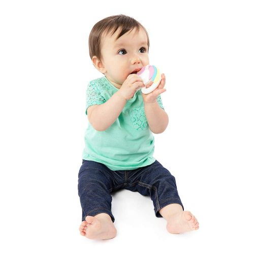 범킨스 Bumkins Silicone Teether, Textured, Soft, Flexible, Bacteria Resistant  Blue Cloud