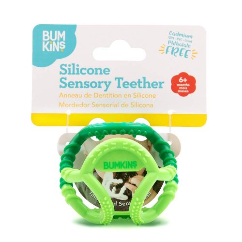 범킨스 Bumkins Silicone Teether, Textured, Soft, Flexible, Bacteria Resistant  Blue Cloud