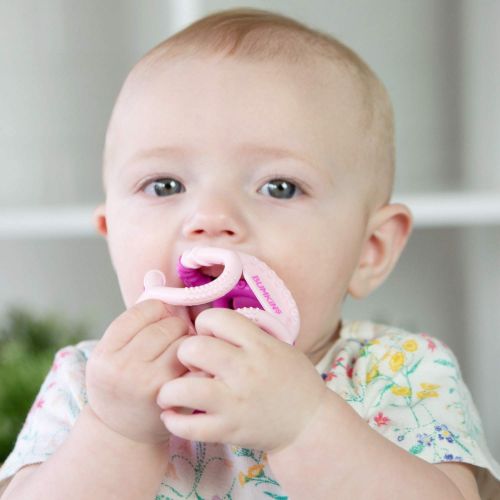 범킨스 Bumkins Silicone Teether, Textured, Soft, Flexible, Bacteria Resistant  Blue Cloud