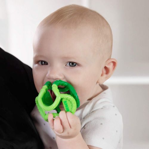 범킨스 Bumkins Silicone Teether, Textured, Soft, Flexible, Bacteria Resistant  Blue Cloud