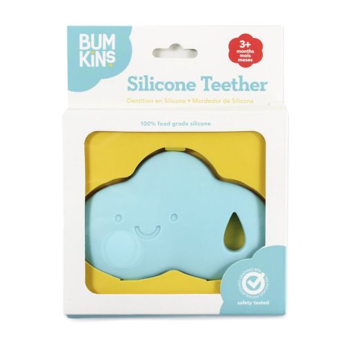 범킨스 Bumkins Silicone Teether, Textured, Soft, Flexible, Bacteria Resistant  Blue Cloud