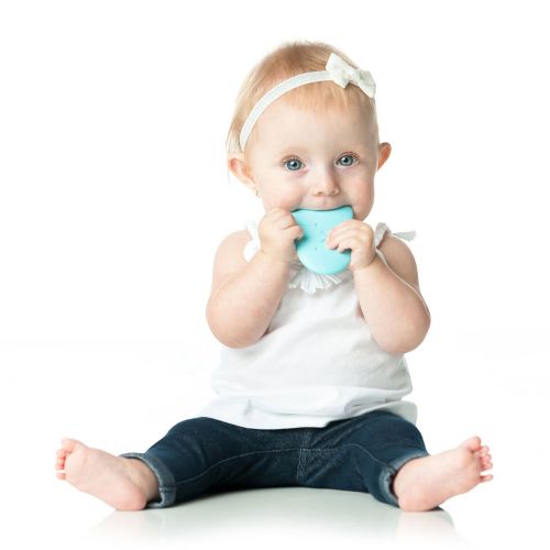 범킨스 Bumkins Silicone Teether, Textured, Soft, Flexible, Bacteria Resistant  Blue Cloud