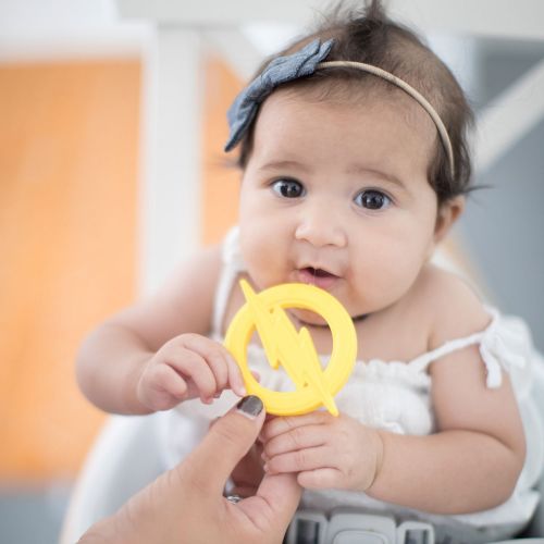 범킨스 Bumkins Silicone Teether, Textured, Soft, Flexible, Bacteria Resistant  Blue Cloud