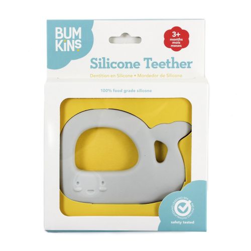 범킨스 Bumkins Silicone Teether, Textured, Soft, Flexible, Bacteria Resistant  Blue Cloud