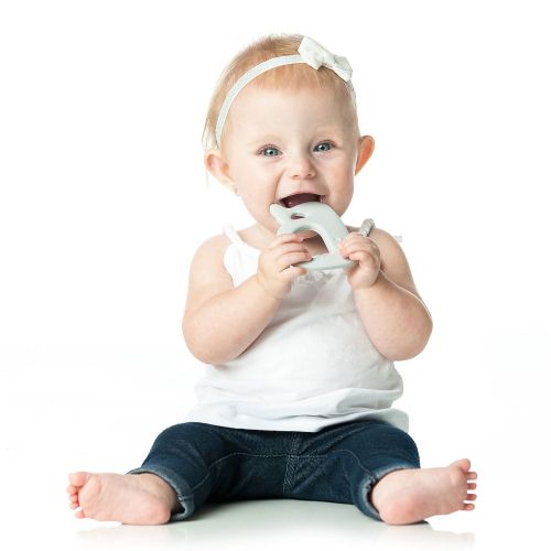 범킨스 Bumkins Silicone Teether, Textured, Soft, Flexible, Bacteria Resistant  Blue Cloud