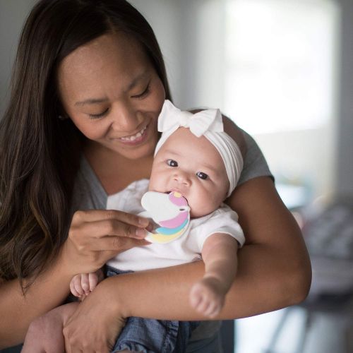 범킨스 Bumkins Silicone Teether, Textured, Soft, Flexible, Bacteria Resistant  Blue Cloud