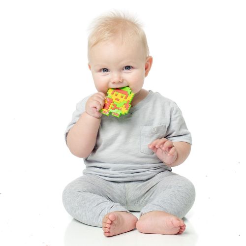 범킨스 Bumkins Silicone Teether, Textured, Soft, Flexible, Bacteria Resistant  Blue Cloud