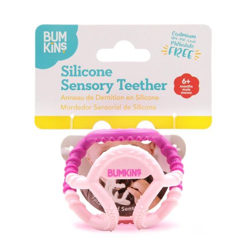 범킨스 Bumkins Silicone Teether, Textured, Soft, Flexible, Bacteria Resistant  Blue Cloud