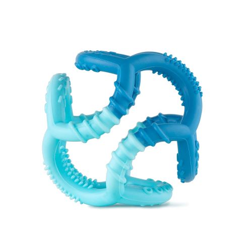 범킨스 Bumkins Silicone Teether, Textured, Soft, Flexible, Bacteria Resistant  Blue Cloud