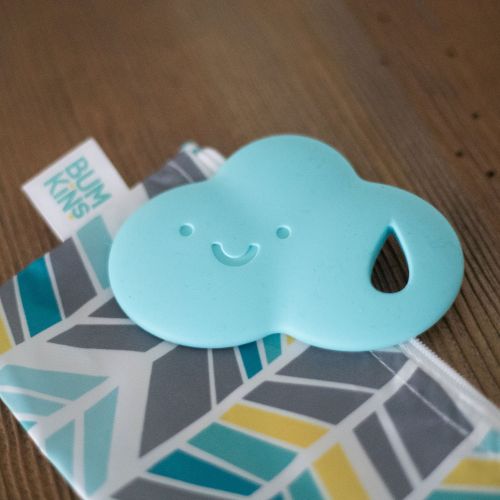 범킨스 Bumkins Silicone Teether, Textured, Soft, Flexible, Bacteria Resistant  Blue Cloud