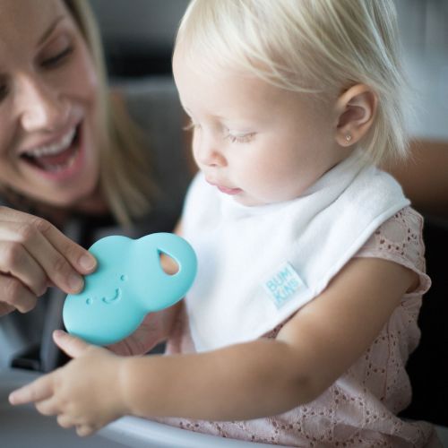 범킨스 Bumkins Silicone Teether, Textured, Soft, Flexible, Bacteria Resistant  Blue Cloud