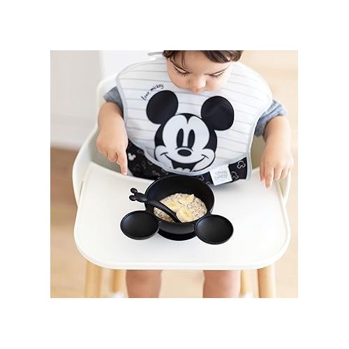 범킨스 Bumkins Disney Baby Bowl, Silicone Feeding Set with Suction for Baby and Toddler, Includes Spoon and Lid, First Feeding Set, Essentials for Baby Led Weaning, Babies 4 Months Up, Mickey Mouse Black