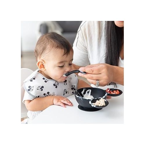 범킨스 Bumkins Disney Baby Bowl, Silicone Feeding Set with Suction for Baby and Toddler, Includes Spoon and Lid, First Feeding Set, Essentials for Baby Led Weaning, Babies 4 Months Up, Mickey Mouse Black