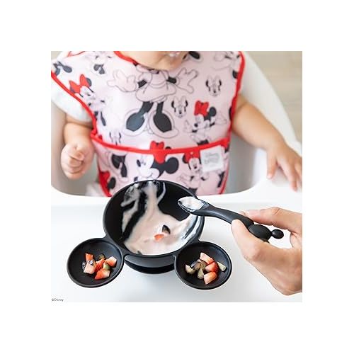 범킨스 Bumkins Disney Baby Bowl, Silicone Feeding Set with Suction for Baby and Toddler, Includes Spoon and Lid, First Feeding Set, Essentials for Baby Led Weaning, Babies 4 Months Up, Mickey Mouse Black