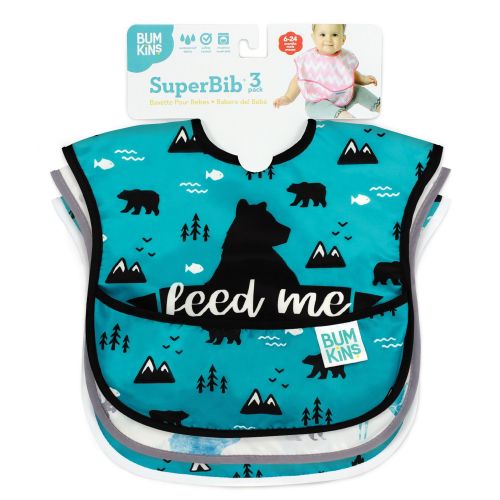 범킨스 [아마존베스트]Bumkins SuperBib, Baby Bib, Waterproof, Washable, Stain and Odor Resistant, 6-24 Months, 3-Pack - Feed Me, Outdoor, Wild Life