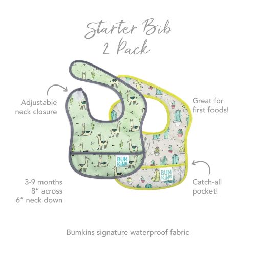 범킨스 [아마존베스트]Bumkins Starter Bib, Baby Bib Infant, Waterproof, Washable, Stain and Odor Resistant, 2 Piece Pack,...