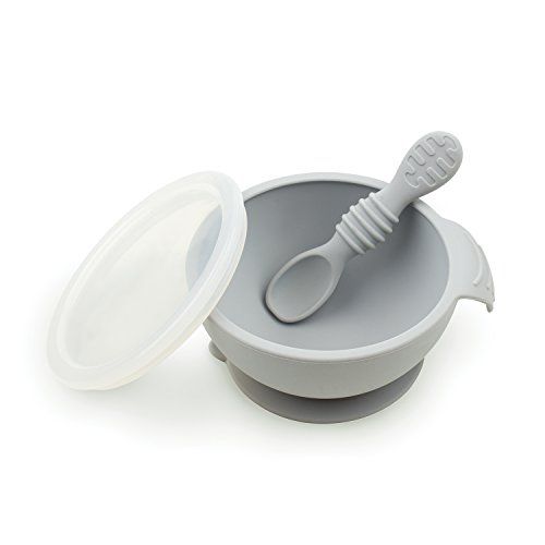 범킨스 [아마존베스트]Bumkins Suction Silicone Baby Feeding Set, Bowl, Lid, Spoon, BPA-Free, First Feeding, Baby Led...