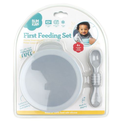 범킨스 [아마존베스트]Bumkins Suction Silicone Baby Feeding Set, Bowl, Lid, Spoon, BPA-Free, First Feeding, Baby Led...