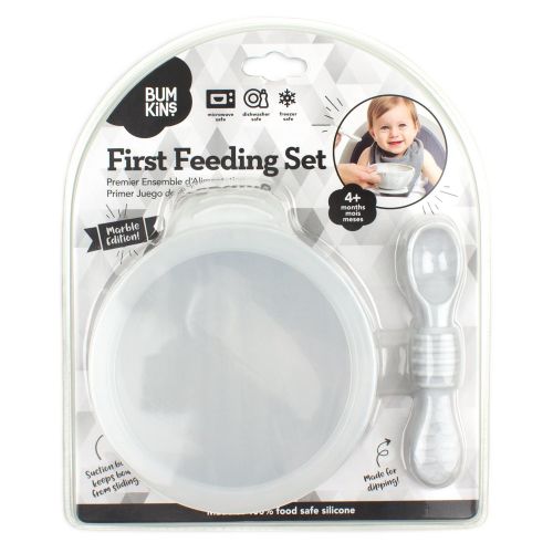 범킨스 [아마존베스트]Bumkins Suction Silicone Baby Feeding Set, Bowl, Lid, Spoon, BPA-Free, First Feeding, Baby Led Weaning - Marbled