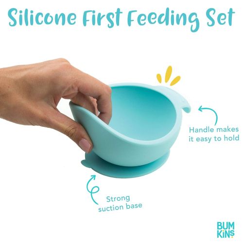 범킨스 [아마존베스트]Bumkins Suction Silicone Baby Feeding Set, Bowl, Lid, Spoon, BPA-Free, First Feeding, Baby Led Weaning - Marbled