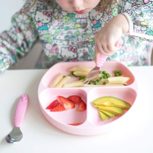 범킨스 [아마존베스트]Bumkins Silicone Grip Dish, Suction Plate, Divided Plate, Baby Toddler Plate, BPA Free, Microwave Dishwasher Safe  Pink