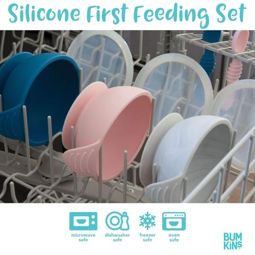 범킨스 [아마존베스트]Bumkins Suction Silicone Baby Feeding Set, Bowl, Lid, Spoon, BPA-Free, First Feeding, Baby Led Weaning - Dark Blue