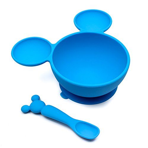 범킨스 [아마존베스트]Bumkins Disney Mickey Mouse Suction Silicone Baby Feeding Set, Bowl, Lid, Spoon, BPA-Free, First Feeding, Baby Led Weaning