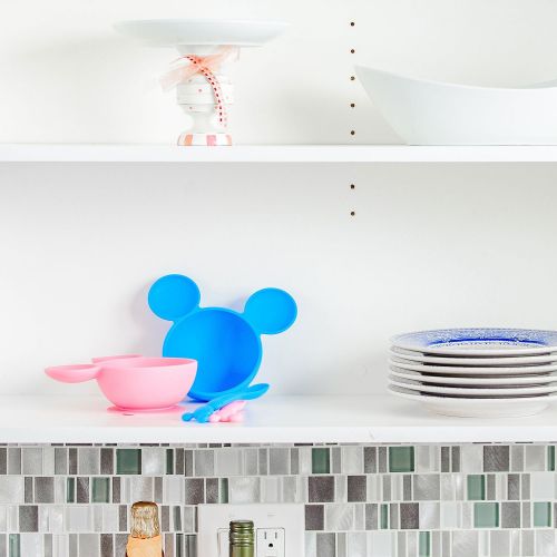 범킨스 [아마존베스트]Bumkins Disney Mickey Mouse Suction Silicone Baby Feeding Set, Bowl, Lid, Spoon, BPA-Free, First Feeding, Baby Led Weaning