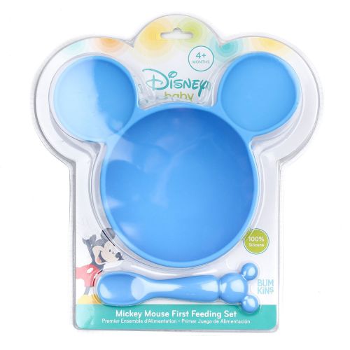 범킨스 [아마존베스트]Bumkins Disney Mickey Mouse Suction Silicone Baby Feeding Set, Bowl, Lid, Spoon, BPA-Free, First Feeding, Baby Led Weaning