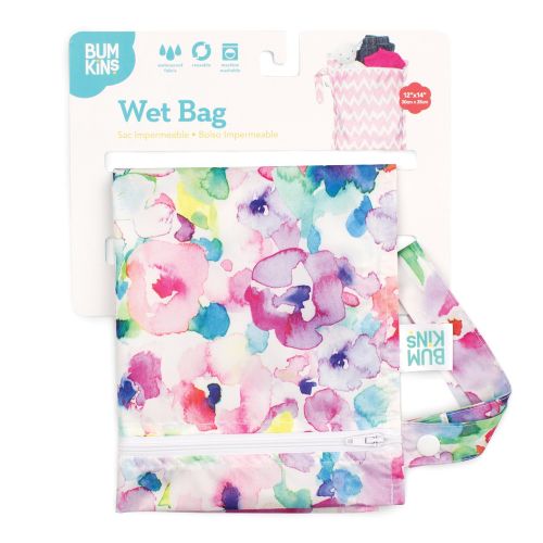 범킨스 Bumkins Waterproof Wet Bag, Washable, Reusable for Travel, Beach, Pool, Stroller, Diapers, Dirty Gym Clothes, Wet Swimsuits, Toiletries, Electronics, Toys, 12x14  Watercolors