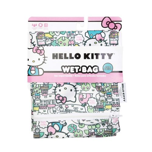 범킨스 Bumkins Hello Kitty Waterproof Wet Bag, Washable, Reusable for Travel, Beach, Pool, Stroller, Diapers, Dirty Gym Clothes, Wet Swimsuits, Toiletries, Electronics, Toys, 12x14