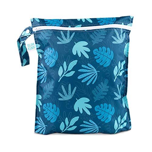 범킨스 Bumkins Waterproof Wet Bag, Washable, Reusable for Travel, Beach, Pool, Stroller, Diapers, Dirty Gym Clothes, Wet Swimsuits, Toiletries, Electronics, Toys, 12x14 - Blue Tropic