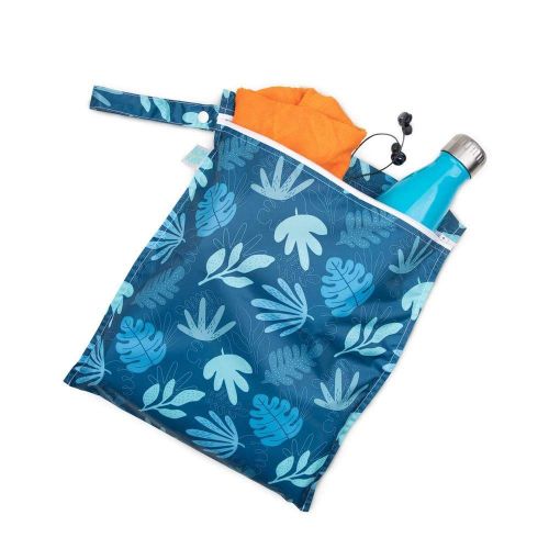 범킨스 Bumkins Waterproof Wet Bag, Washable, Reusable for Travel, Beach, Pool, Stroller, Diapers, Dirty Gym Clothes, Wet Swimsuits, Toiletries, Electronics, Toys, 12x14 - Blue Tropic