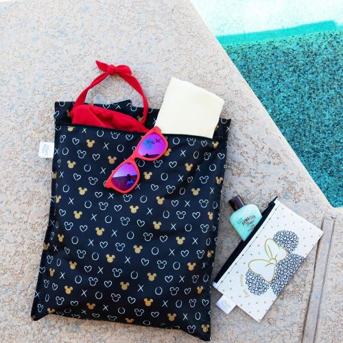 범킨스 Bumkins Disney Waterproof Wet Bag, Washable, Reusable for Travel, Beach, Pool, Stroller, Diapers, Dirty Gym Clothes, Wet Swimsuits, Toiletries, Electronics, Toys, 12x14 - Minnie Mo