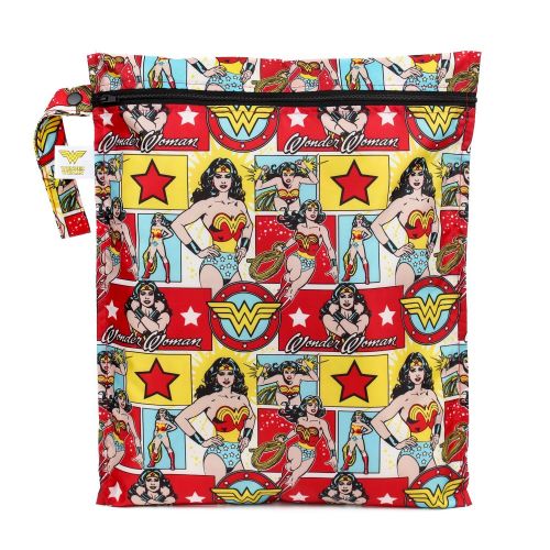 범킨스 Bumkins DC Comics Wonder Woman Waterproof Wet Bag, Washable, Reusable for Travel, Beach, Pool, Stroller, Diapers, Dirty Gym Clothes, Wet Swimsuits, Toiletries, Electronics, Toys, 1