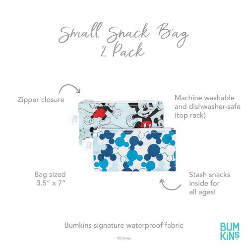 범킨스 Bumkins Snack Bags, Reusable Fabric, Washable, Food Safe, BPA Free Mickey Mouse (2 Pack)
