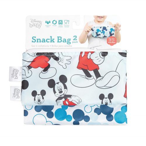 범킨스 Bumkins Snack Bags, Reusable Fabric, Washable, Food Safe, BPA Free Mickey Mouse (2 Pack)