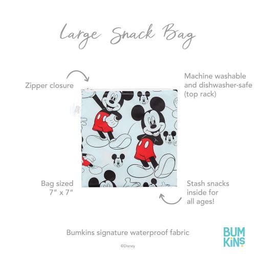 범킨스 Bumkins Sandwich / Snack Bag, Disney Reusable, Washable, Food Safe, BPA Free, Mickey Mouse, 7 x 7