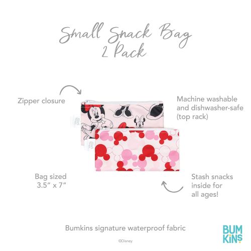 범킨스 Bumkins Snack Bags, Reusable Fabric, Washable, Food Safe, BPA Free Minnie Mouse (2 Pack)