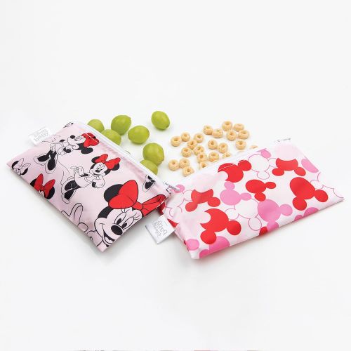 범킨스 Bumkins Snack Bags, Reusable Fabric, Washable, Food Safe, BPA Free Minnie Mouse (2 Pack)