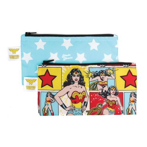 범킨스 Bumkins DC Comics Wonder Woman Snack Bags, Reusable, Washable, Food Safe, BPA Free, Pack of 2