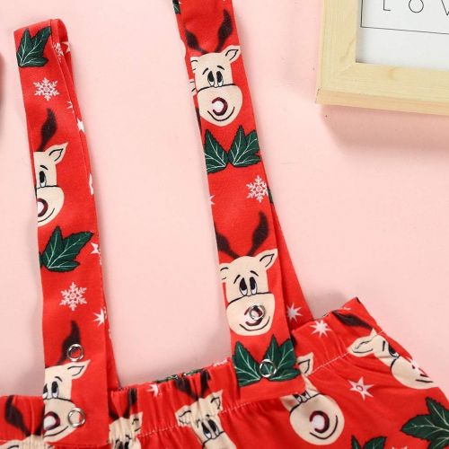  [아마존베스트]  Bumplebee Weihnachts Bumplebee Christmas clothes for children, girls, boys, 3-piece, long-sleeved elk cartoon print romper, baby lapels, jumpsuit, onesie bodysuits + printed bib shorts girls + hat Chri