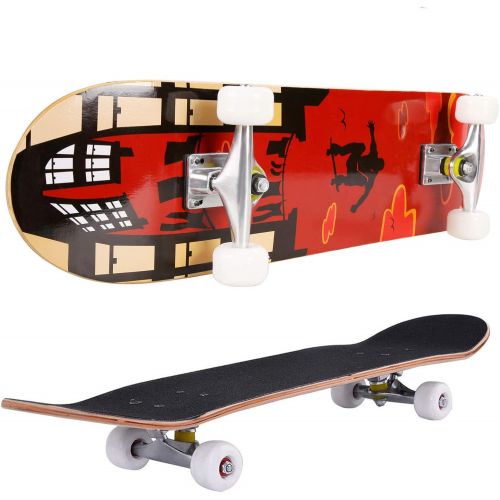  Bunao Skateboard Komplettboard 31 x 8 Zoll mit ABEC-7 Kugellager 9-lagigem Ahornholz fuer Kinder Jungendliche und Erwachsene, Belastung 100kg