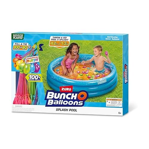  Original Bunch O Balloons Splash Pool with Tropical Party 100+ Rapid-Filling Self Sealing Water Balloons by ZURU, Water Balloon for Family, Kids, Teens and Adults, Summer and Outdoor Toy