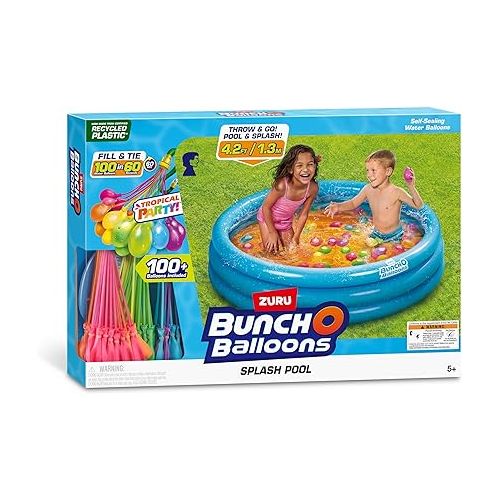  Original Bunch O Balloons Splash Pool with Tropical Party 100+ Rapid-Filling Self Sealing Water Balloons by ZURU, Water Balloon for Family, Kids, Teens and Adults, Summer and Outdoor Toy