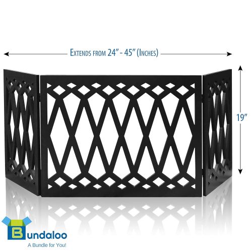  Bundaloo Freestanding Folding Dog Gate | Expandable Wooden Fence for a Small to Medium Pet Dog | Blocks Doorways, Hallways | Portable Divider with Decorative Design